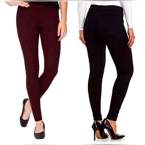 2 Pack Matty M High Rise Ponte Slub Slimmin Legging wide waistband BurgundyBlack